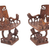 Set of 4 carved armchairs, 1950