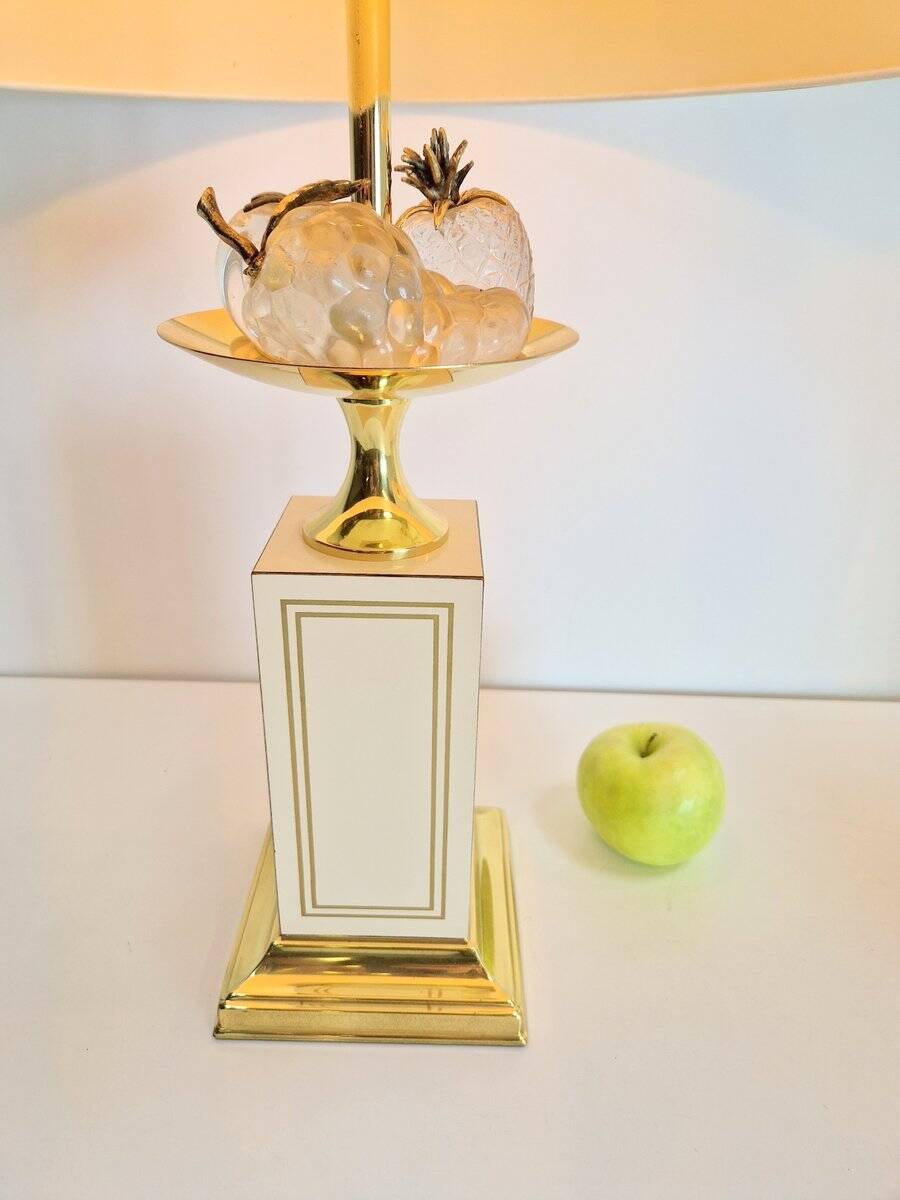 Vintage Regency Brass Crystal Fruit Table Lamp from Le Dauphin, 1970s