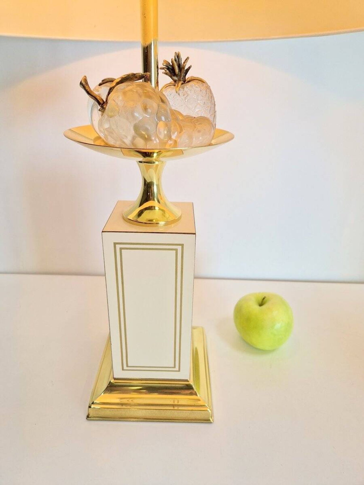 Vintage Regency Brass Crystal Fruit Table Lamp from Le Dauphin, 1970s