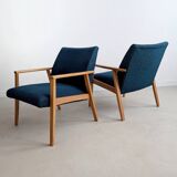 2 blue fabric armchairs, 1970s