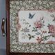 Ancien plateau de service faïence émaillée floral  & bois 1900 57x35 cm C99