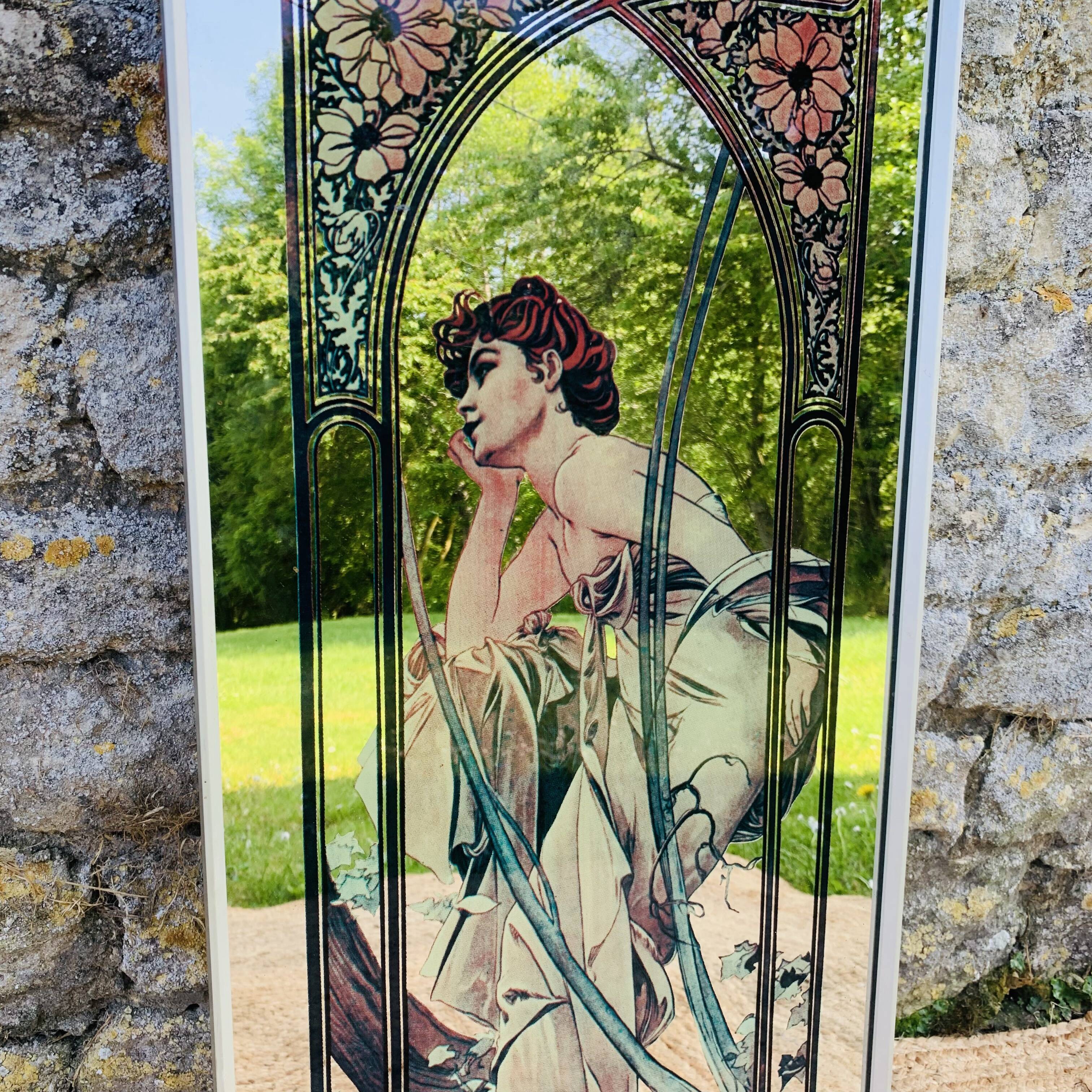 Mirror screen-printed after Mucha "Evening Reverie"