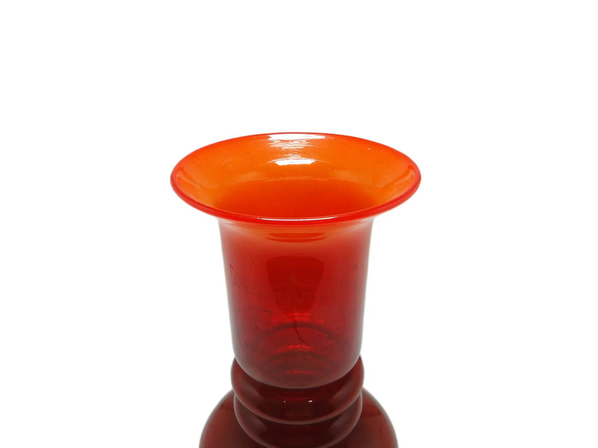 Mid-century modern vase, red glass, by L. Fiedorowicz, Poland, 1970s