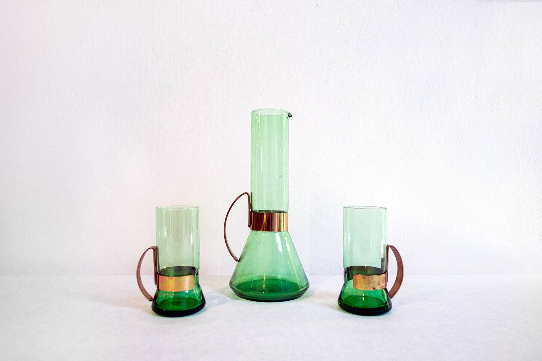 Vintage brocca and bicchiere di Seguso, anni '50, set of 3