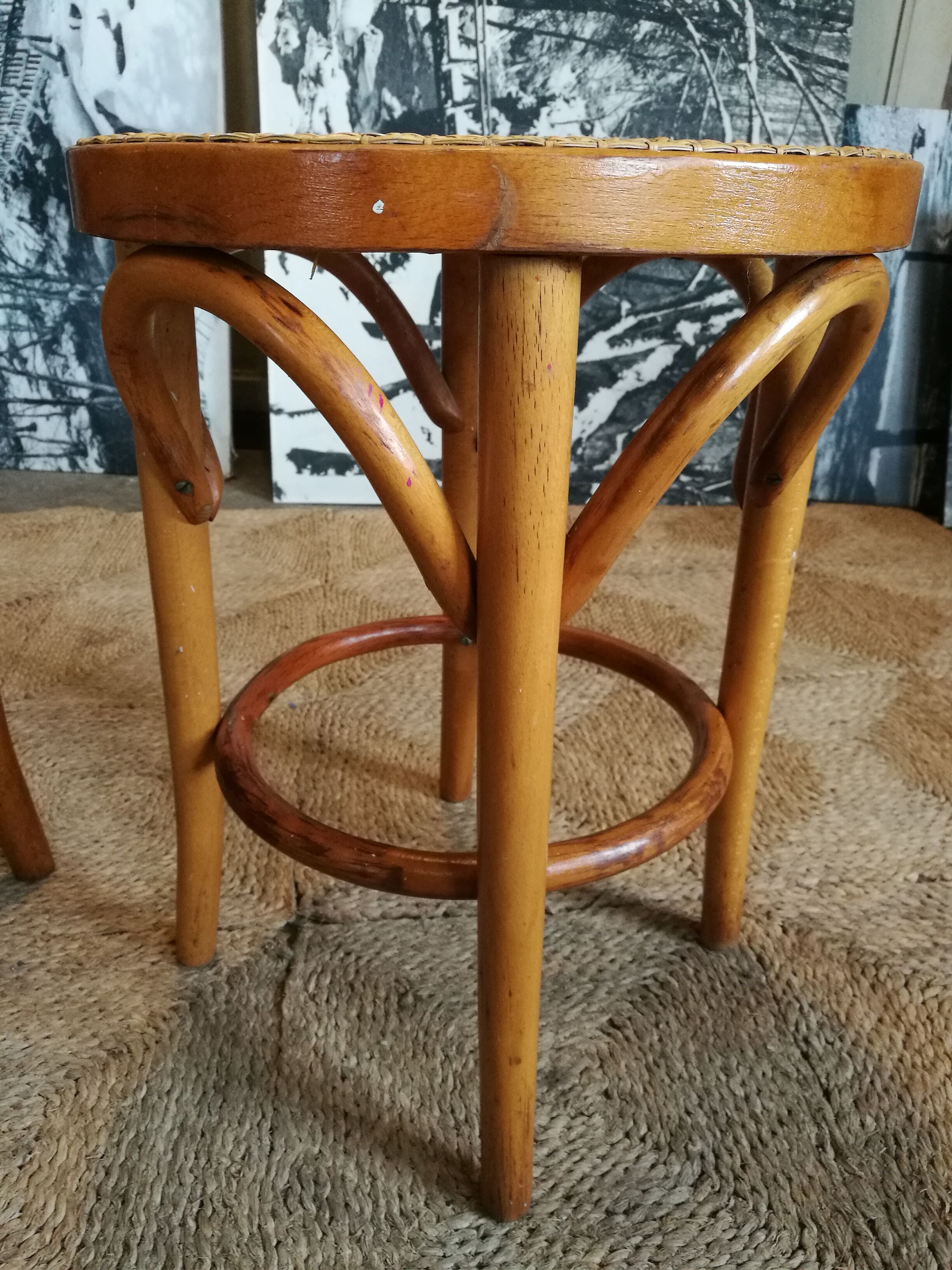 Pair of curved wooden stools
