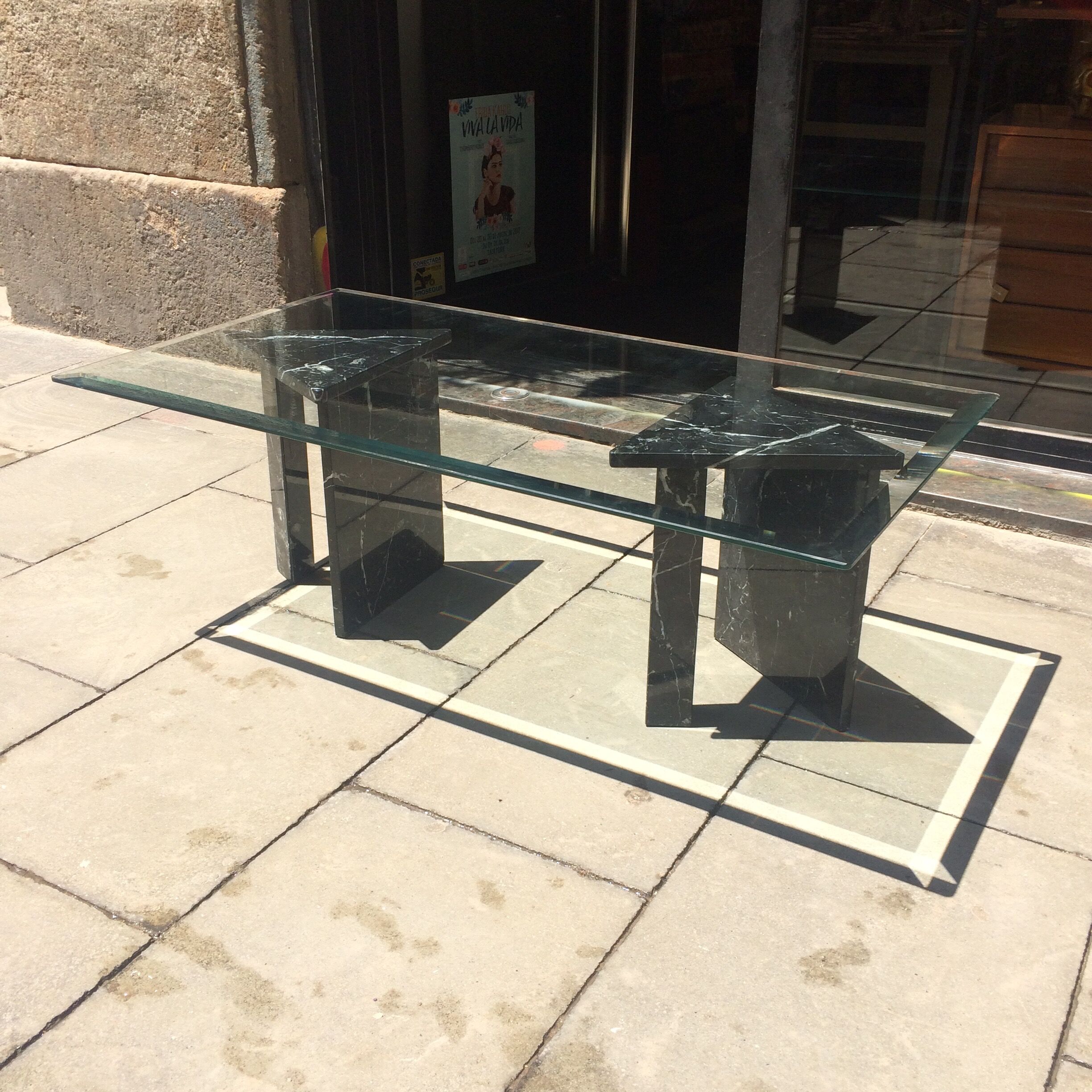Table basse cristal et marbre