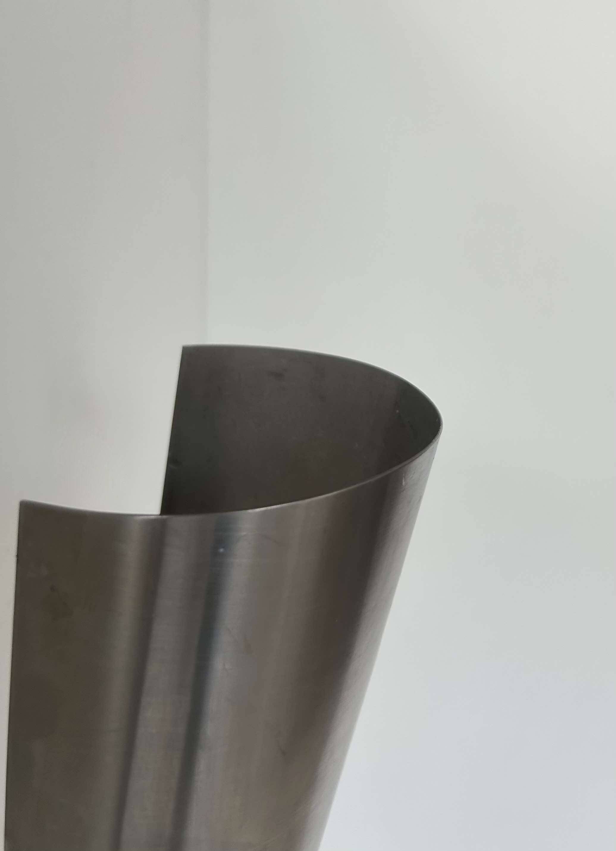 Pair of vintage XL wall lights, brushed curved metal, France 1980