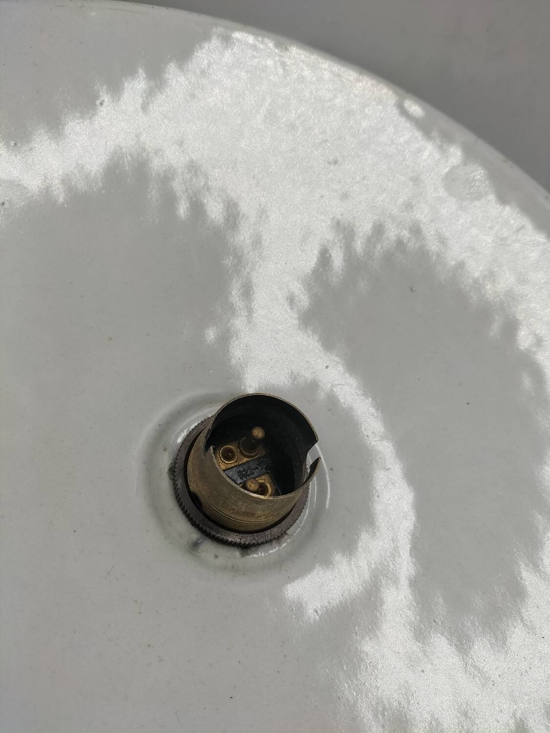 Pair of enamelled metal pendant lights