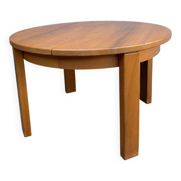 Table ronde en orme massif années 70 Maison Regain