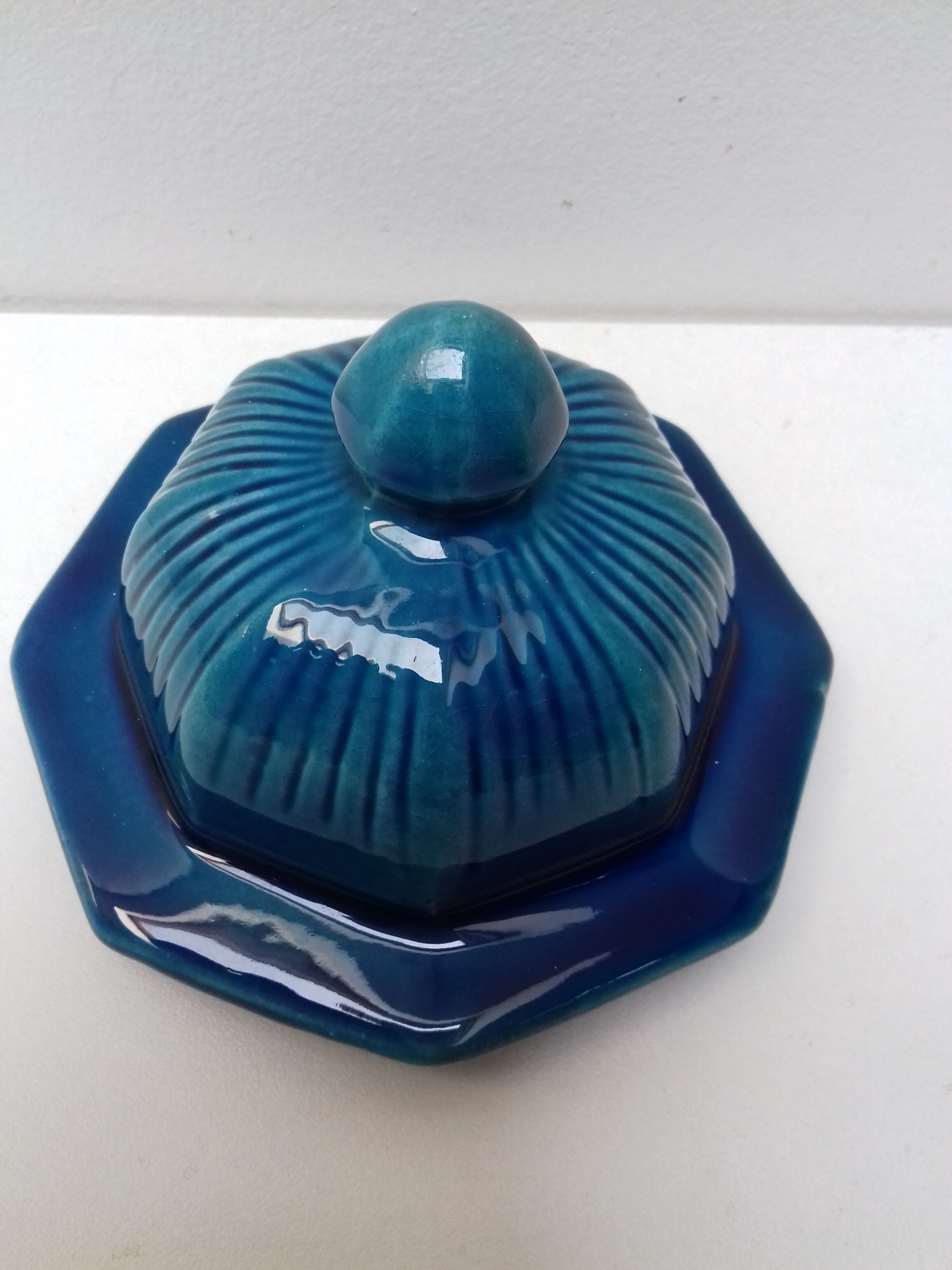 Vase art déco bleu St Clément avec couvercle