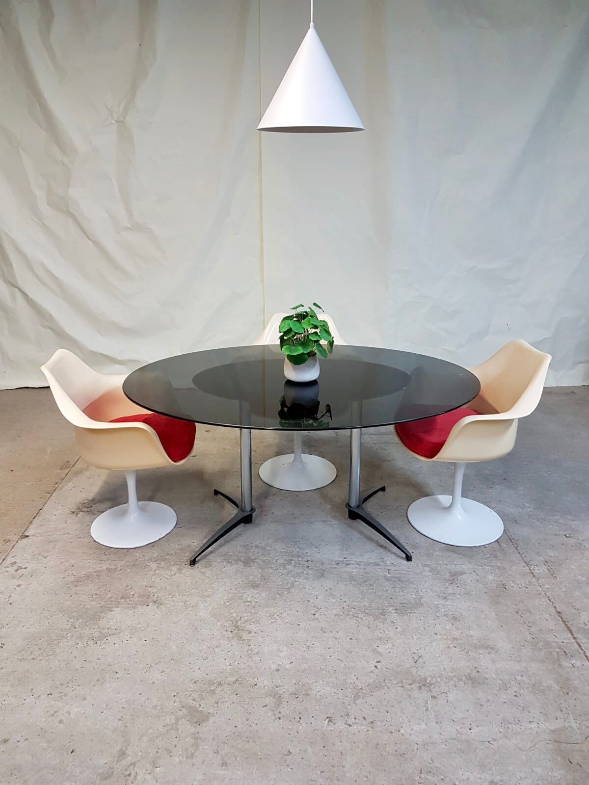 Vtg Mid Century 4 - 6 Seat Glass Aluminium Pedestal Dining Table Retro 60s 70s