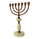 Vintage Hebrew Menorah Candlestick in Solid Brass and Onyx from the 60s