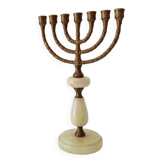 Chandelier Hébraïque vintage Menorah en laiton massif et Onyx années 60