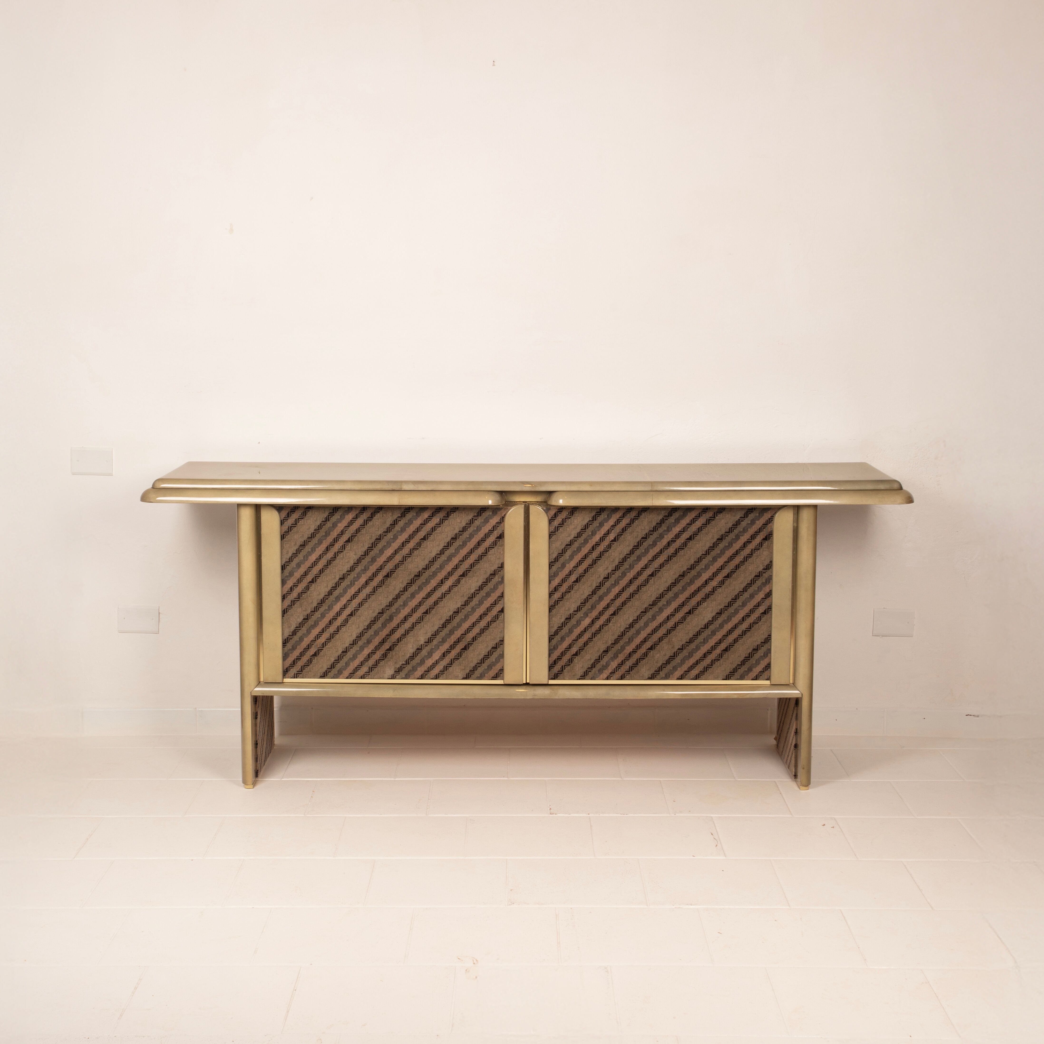Sideboard in parchment and Missoni fabric by Angelo Mazzola for Salpol, 1980