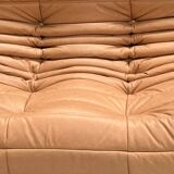 Ensemble de salon Togo en cuir marron camel français, attribué à Michel Ducaroy pour Ligne Roset, ensemble de 4 pièces