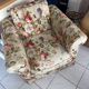 Deep, very comfortable armchair in floral fabric.