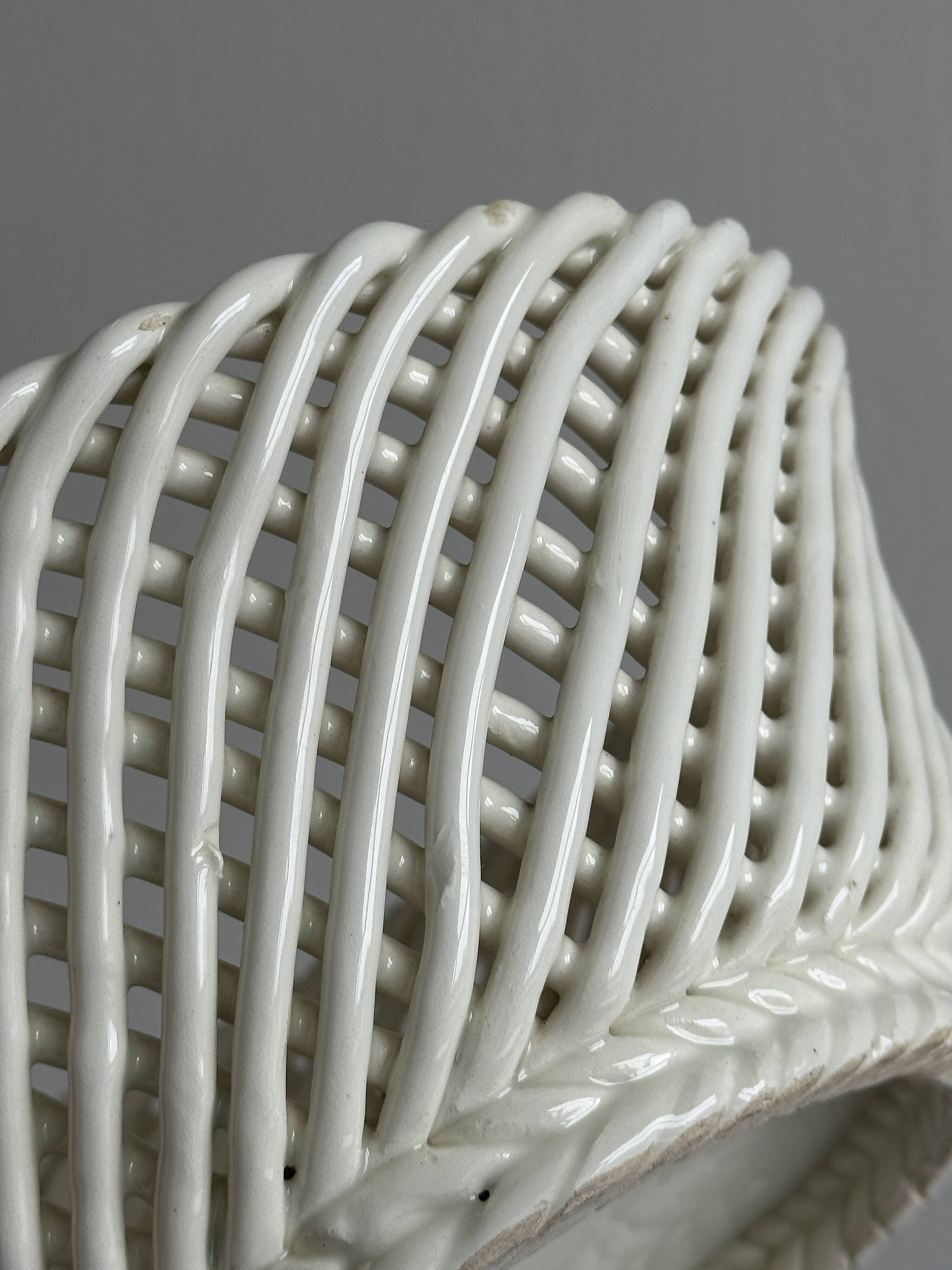 White woven ceramic basket