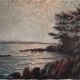 Old painting of sunrise over the sea