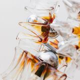 Carlo Nason Murano Glass Flower-Shades Chandelier by Mazzega - Chrome and Transparent Amber Glass, Hollywood Regency, 1970s