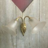 Double wall lamp in bronze and tulips in frosted glass