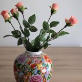 Large Chinese ginger jar with multi-colored porcelain lid