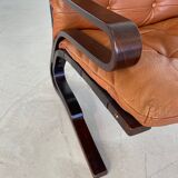 Vintage mid century scandinavian (oddvin rykken) cognac leather chair 1960s