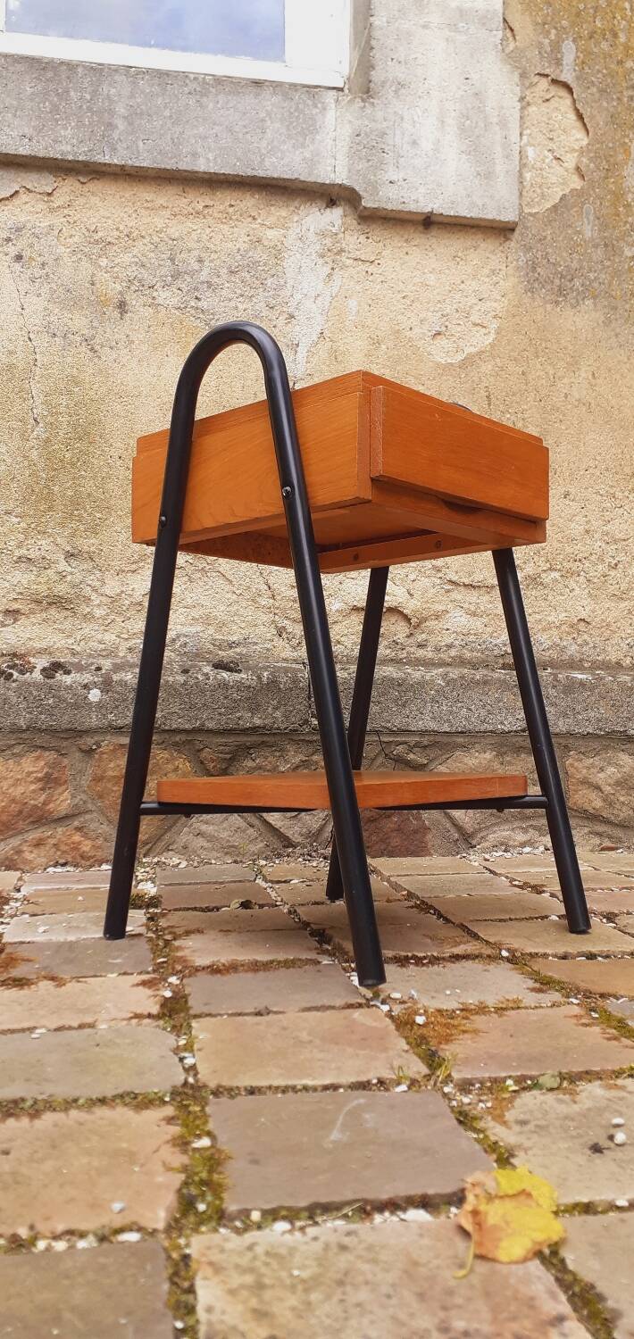 Bedside table, vintage 1950s oak side table