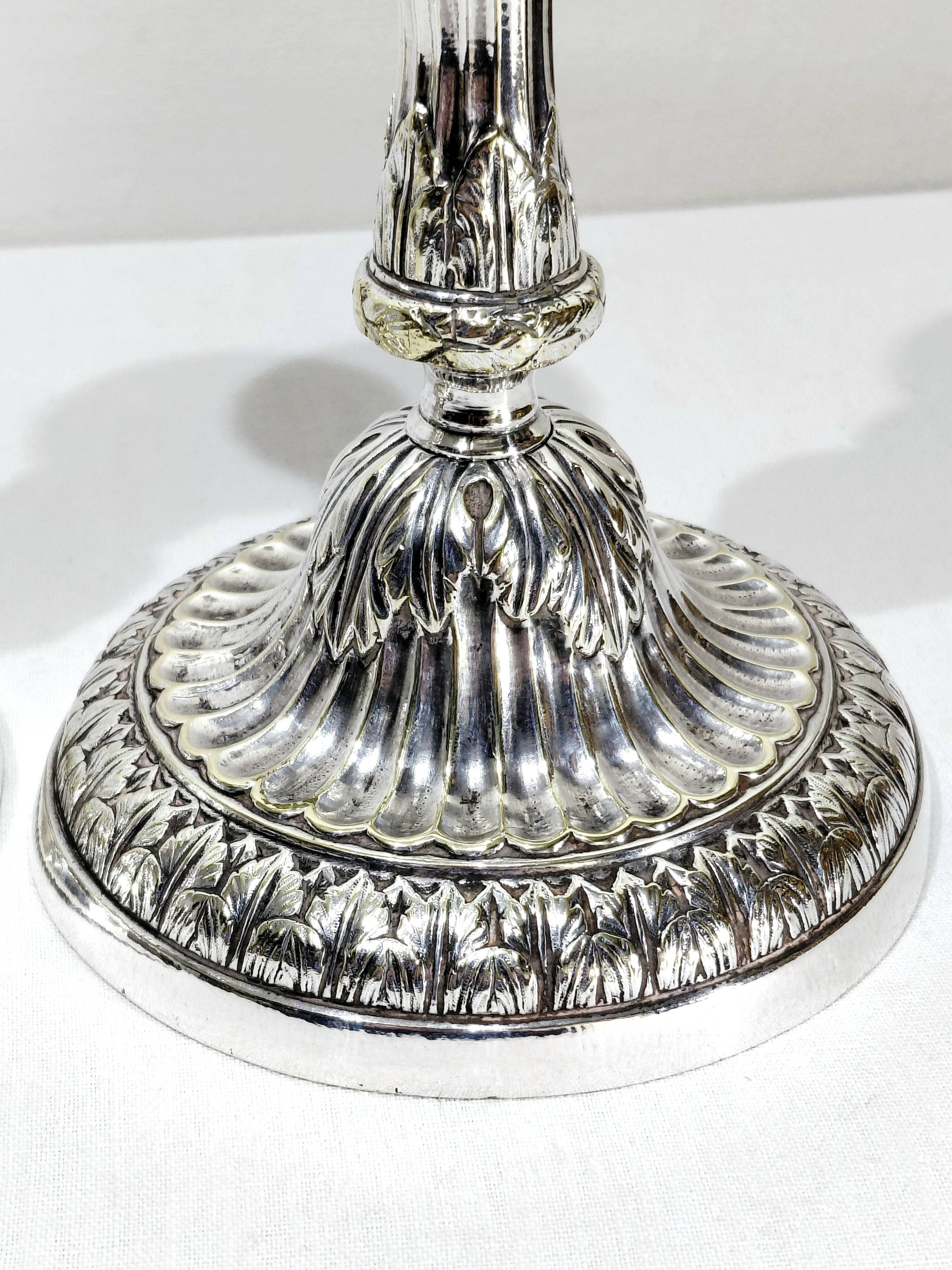 PAIR OF SILVERED BRONZE CANDLESTICKS