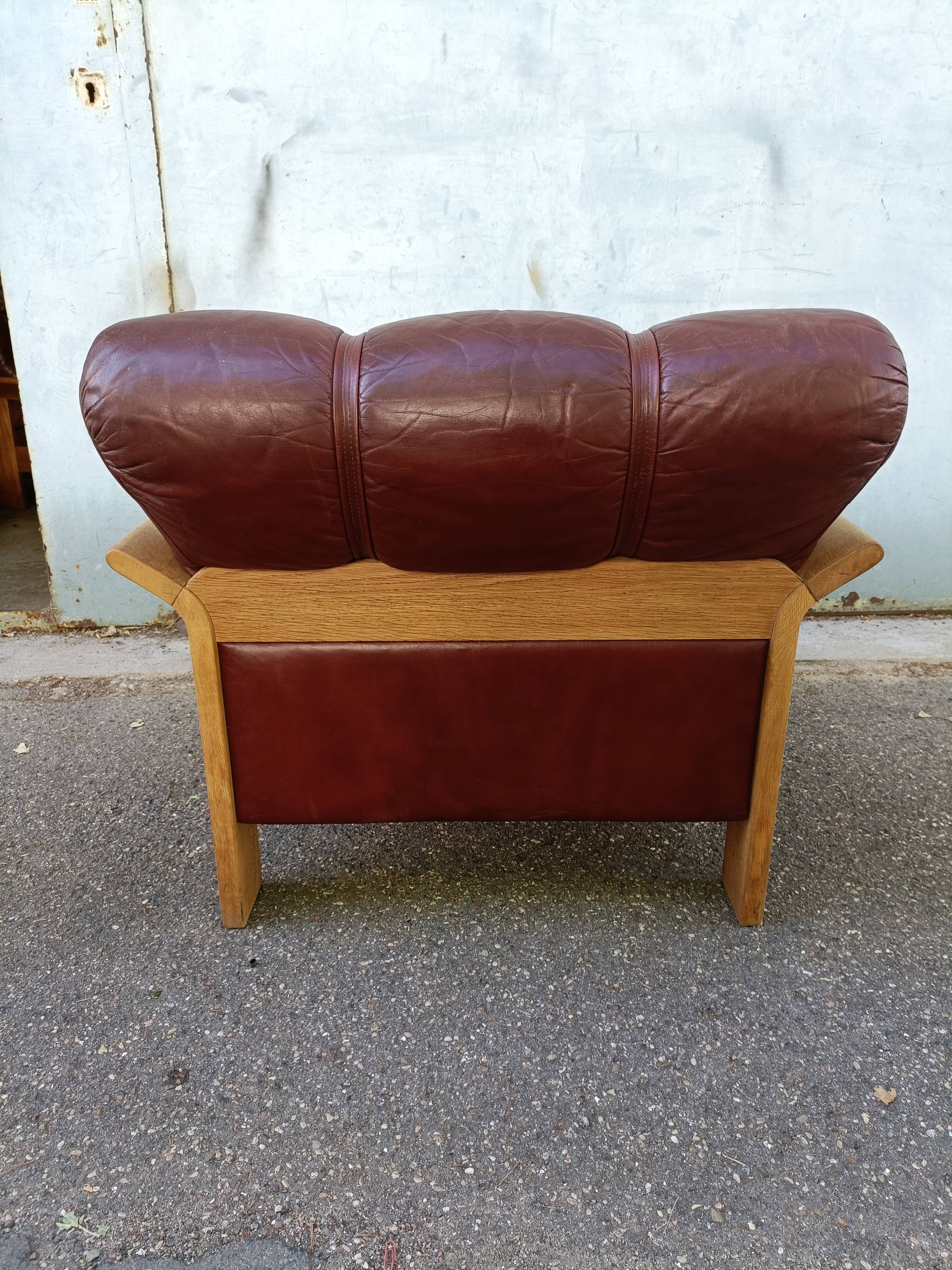 Danish vintage armchair light oak and leather.