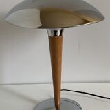 Mushroom design lamp chrome / Beech wood - Netherlands - 1980
