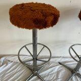Tabouret en fausse fourrure 70s