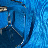 Vintage 1970s coffee table square chrome base u-shaped oval profile