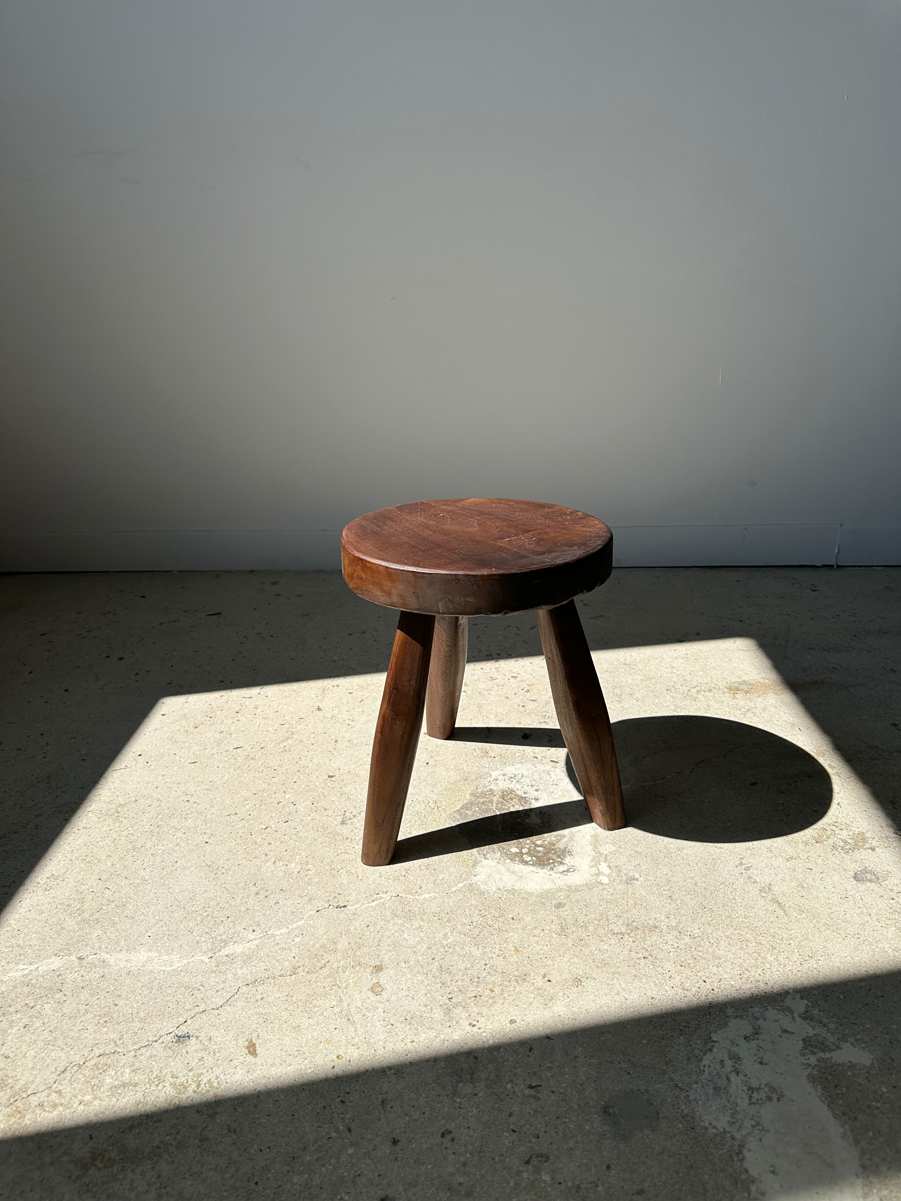 Brown solid wood stool flat circular seat