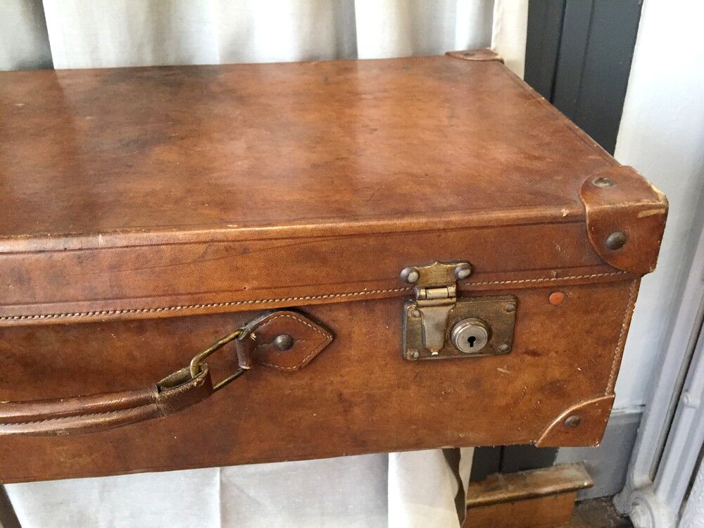 Vintage suitcase in indoor leather light khaki fabric