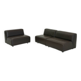 Ensemble de 3 canapés / fauteuils modulaires vintage de style spatial en cuir marron foncé.