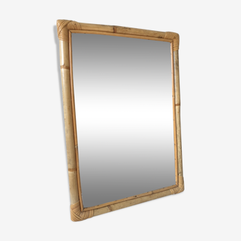 Miroir rotin rectangulaire années 70 67x48cm