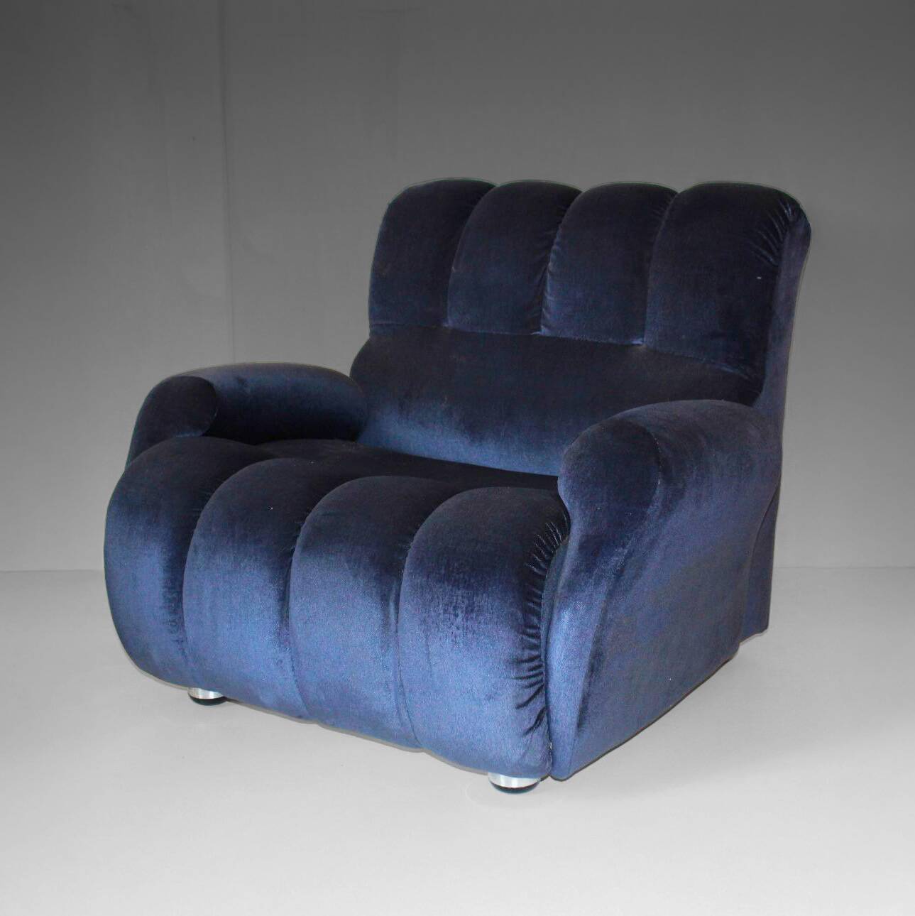 Italian Modern Blue Velvet Armchair