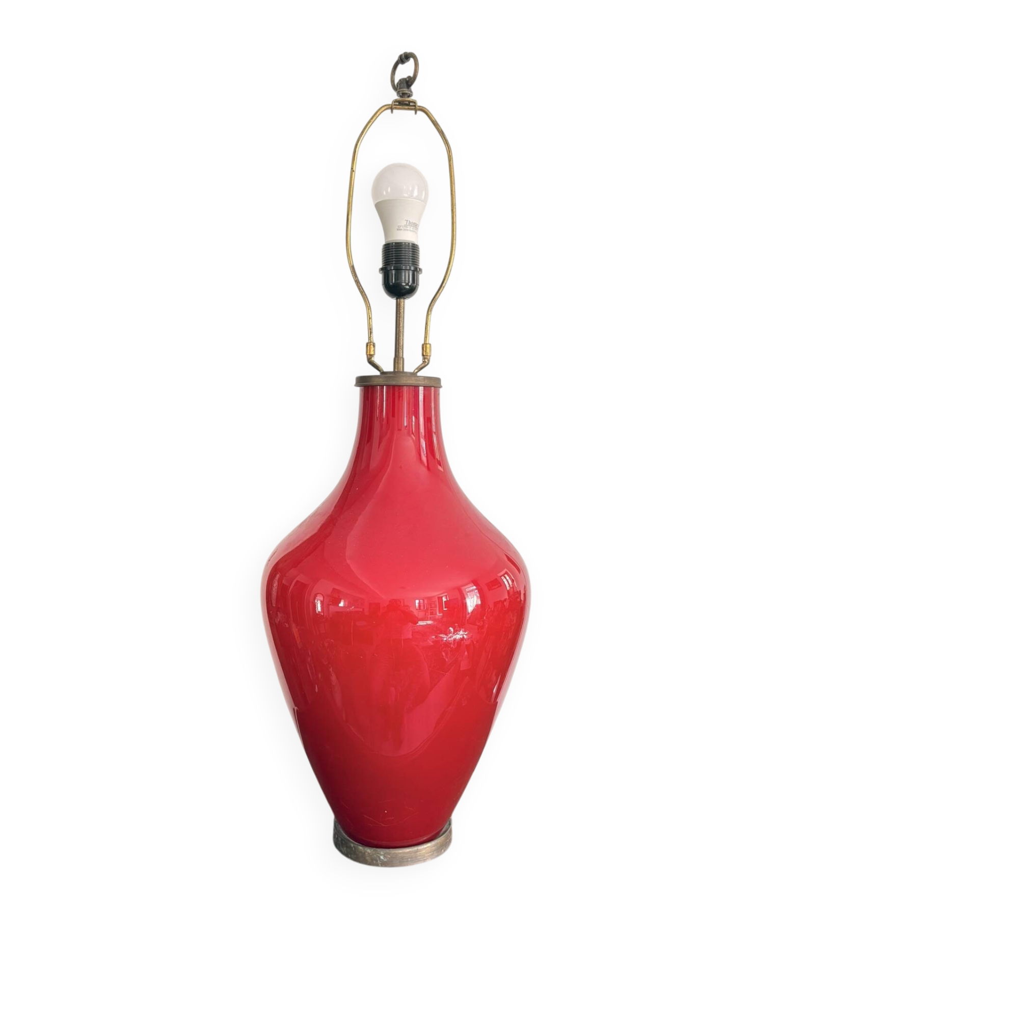 Large Bottle Lamp Opaline Glass Red Mid Century Vintage 80cm