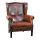 Fauteuil à oreilles en cuir de mouton vintage