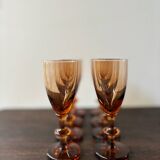 Set of 8 vintage amber portieux crystal glasses from the 70s