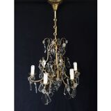 Cage chandelier 6 lights in bronze and crystal