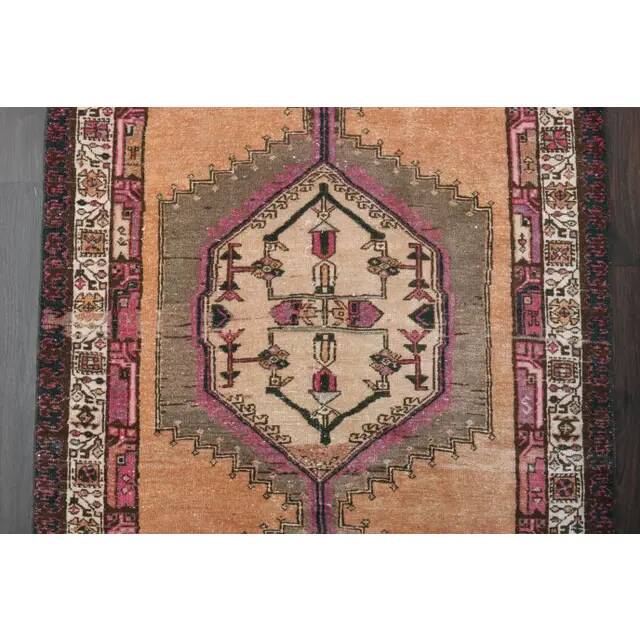 Vintage Turkish Oushak Handmade Wool Cotton Orange Runner Rug 113x317