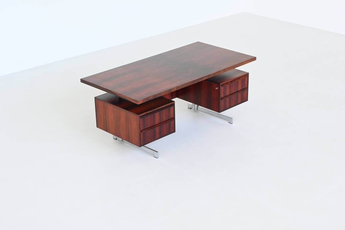 Danish floating writing desk in rosewood and chrome Denmark 1960