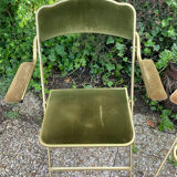 Set of 4 vintage folding armchairs in green velvet