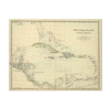Map of Cuba and The Caribbean Sea circa 1869 Keith Johnston Royal Atlas Hand coloured map