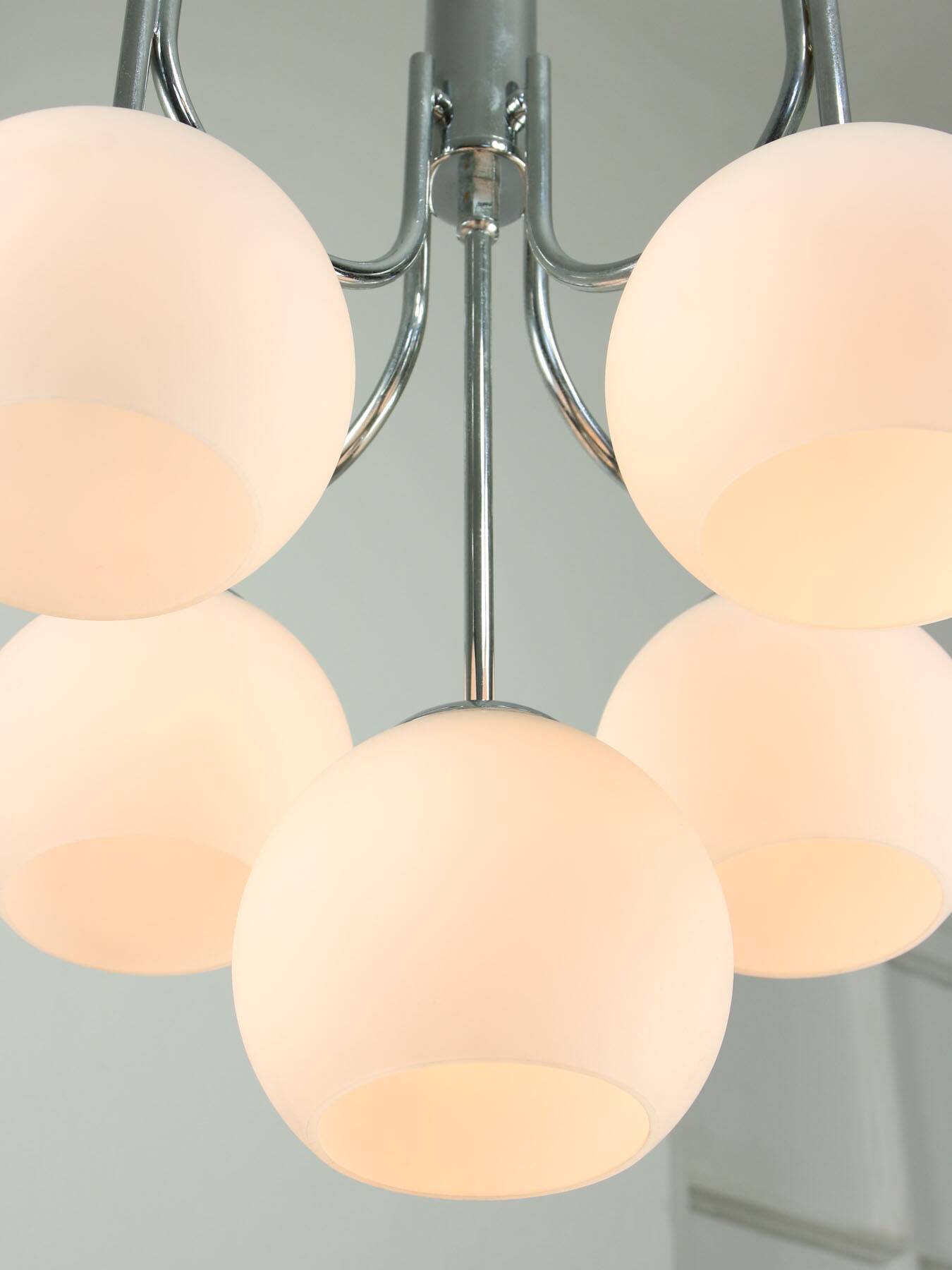 Vintage Italian Chrome and Opaline Chandelier, 1970s