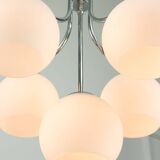 Vintage Italian Chrome and Opaline Chandelier, 1970s