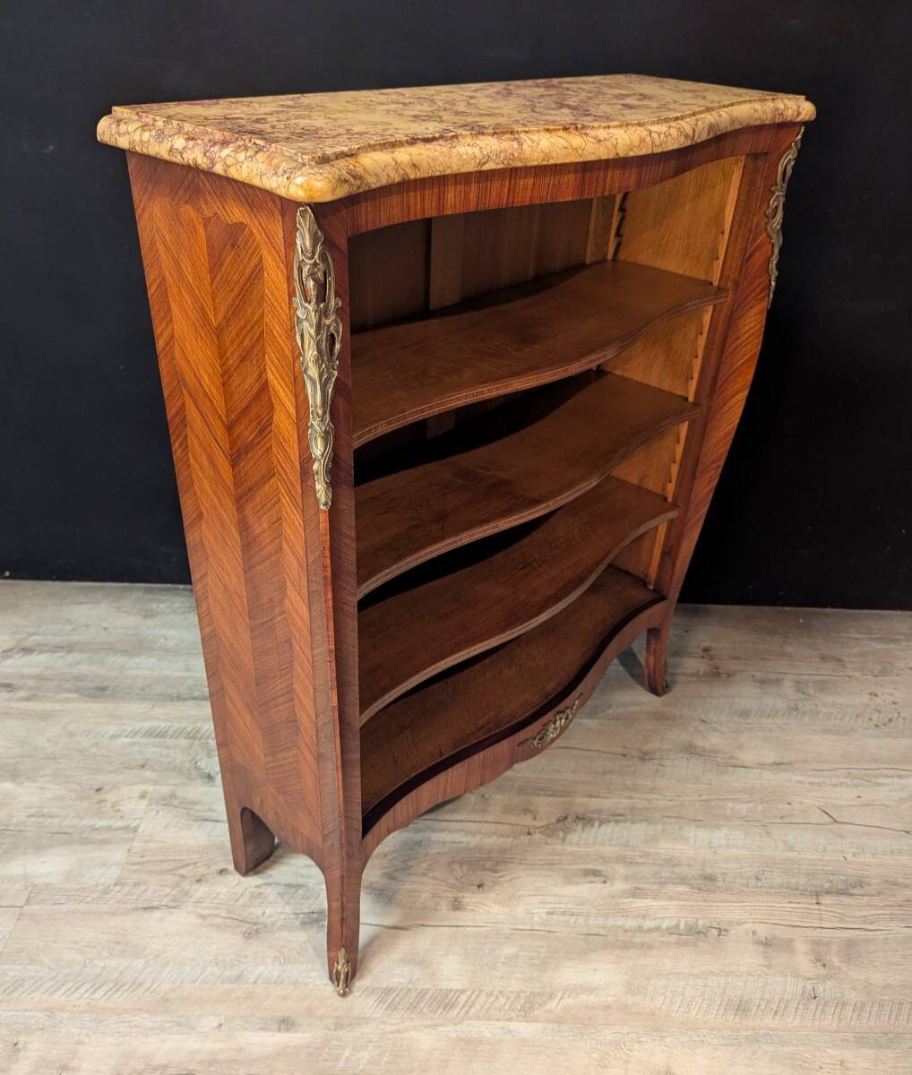 Bureau in the Louis XV style with rosewood marquetry and a marble top.