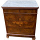 Antique Louis Philippe style chest of drawers with a white marble top.