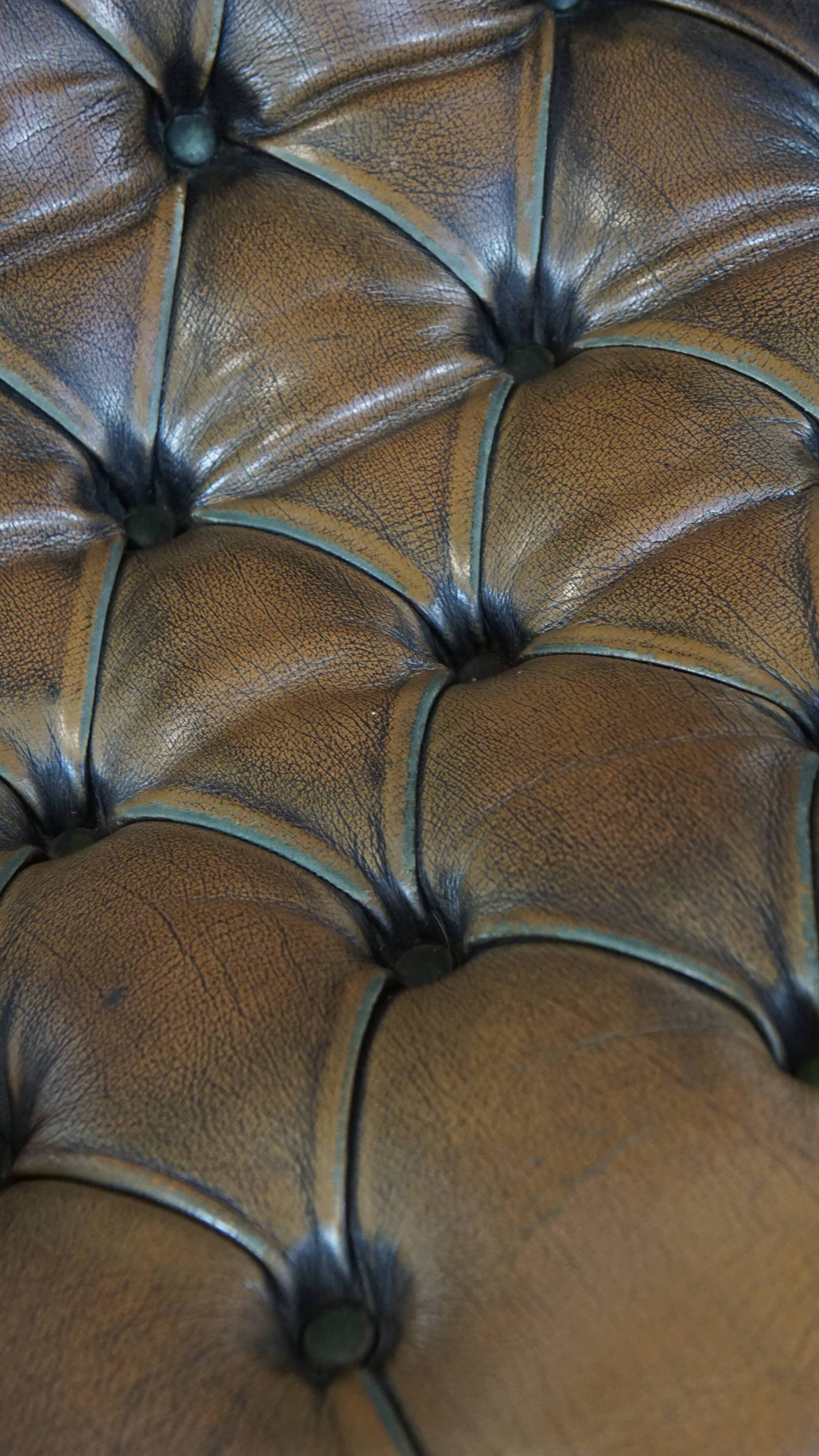 Green Vintage English Chesterfield Armchair with Wood Accents